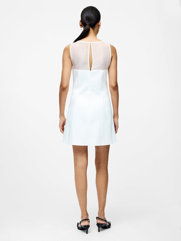 Fcuk Carey Satin Slash Neck Chiffon Mini Dress Summer White