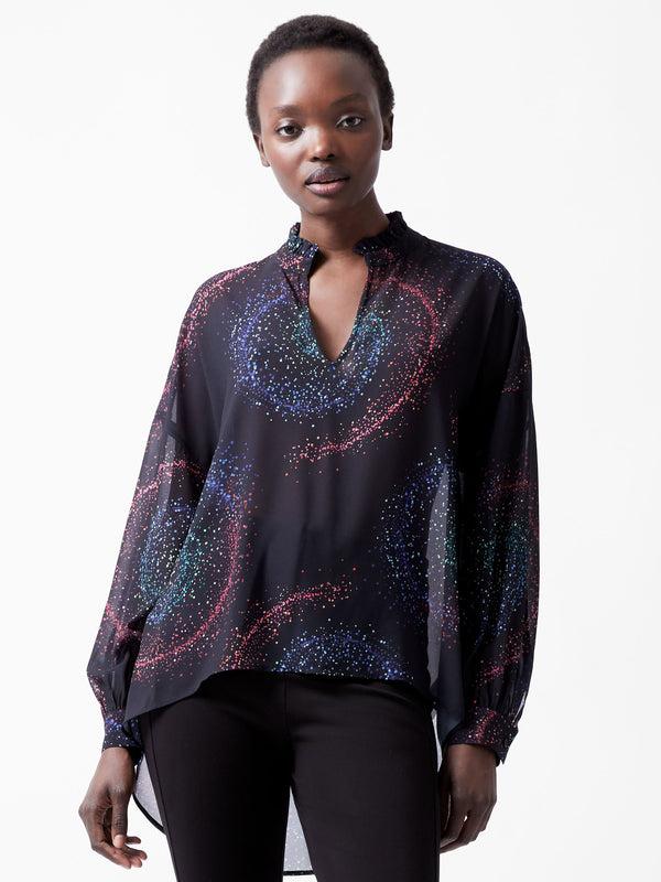 fcuk Cecily Estella Georgette Poet Blouse Blackout Multi