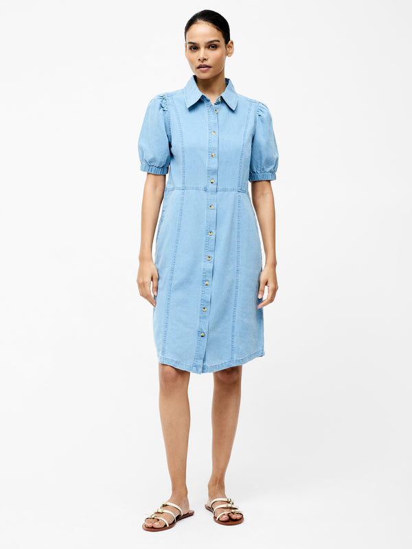 Fcuk Chambray Button Through Dress Light Wash Chambray
