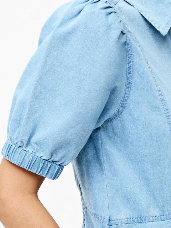 Fcuk Chambray Button Through Dress Light Wash Chambray