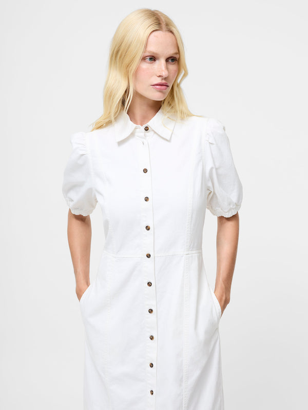 Fcuk Chambray Denim Button Through Shirt Dress Ecru