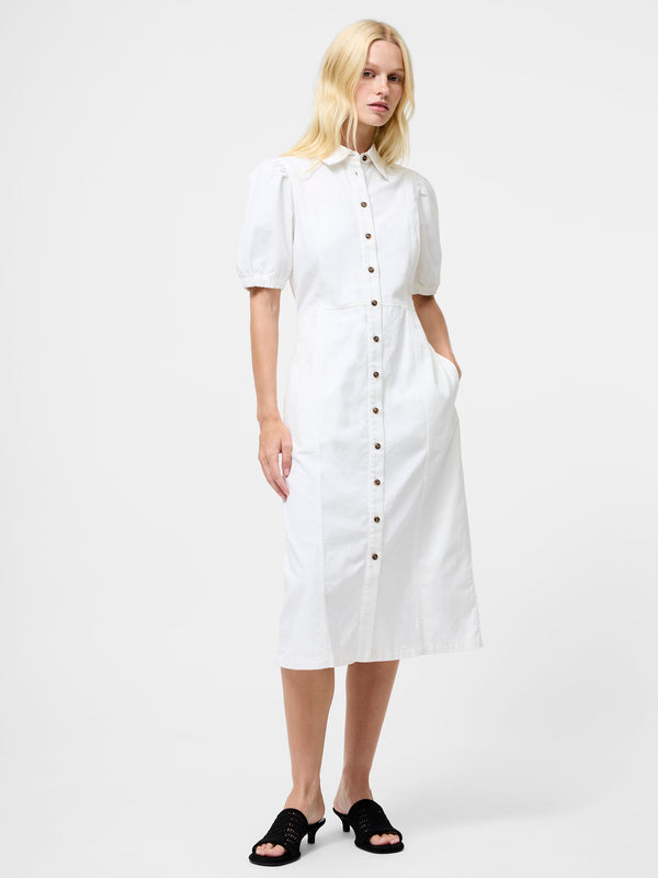 Fcuk Chambray Denim Button Through Shirt Dress Ecru