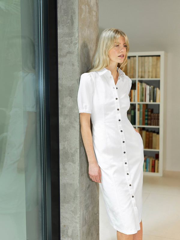 fcuk Chambray Denim Button Through Shirt Dress Ecru