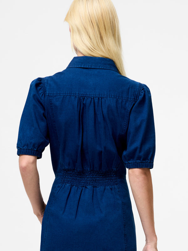 Fcuk Chambray Denim Button Through Shirt Dress Mid Wash