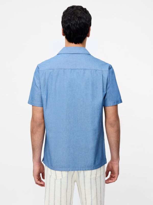 Fcuk Chambray Denim Revere Short Sleeve Shirt Chambray Blue