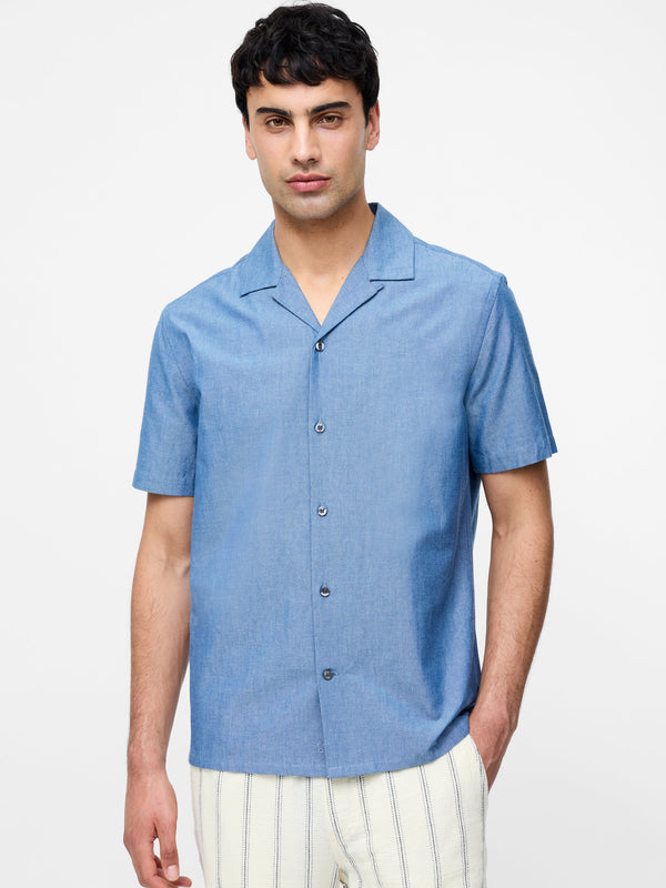 fcuk Chambray Denim Revere Short Sleeve Shirt Chambray Blue