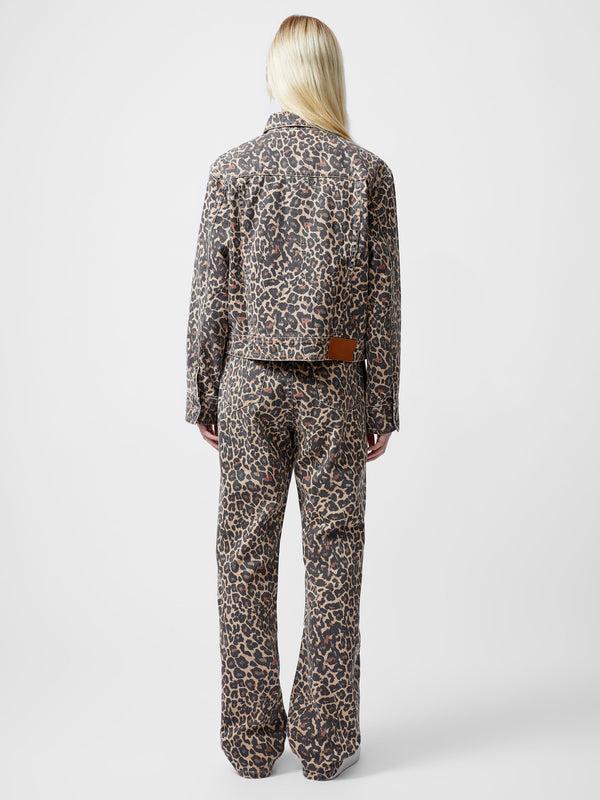 Fcuk Charlie Leopard Print Denim Jacket Leopard Sand Multi