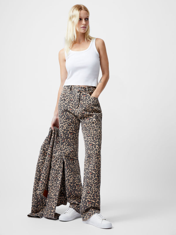 fcuk Charlie Leopard Print Straight Leg Jeans Leopard Sand Multi