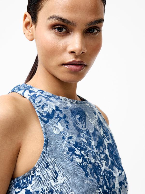 Fcuk Charlotte Denim Jacquard Peplum Top Light Wash