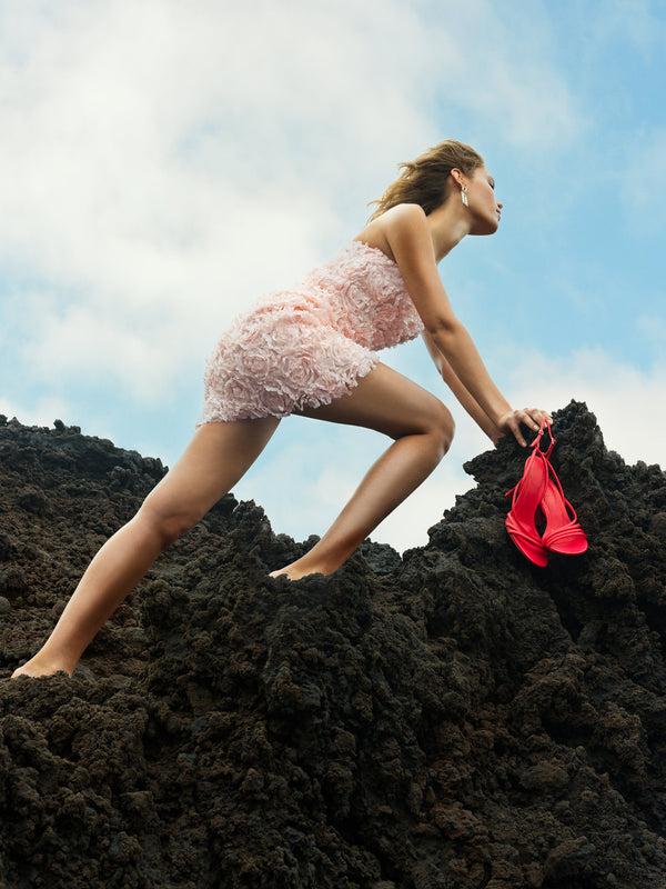 fcuk Cher Rosette Textured Bandeau Mini Dress Blush Pink