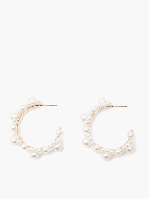 fcuk Cluster Faux Pearl Half Hoop Earrings Pearl White