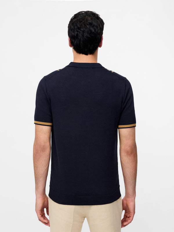 Fcuk Colour Striped Zip Polo Shirt Ecru/Navy/Dusky Pink