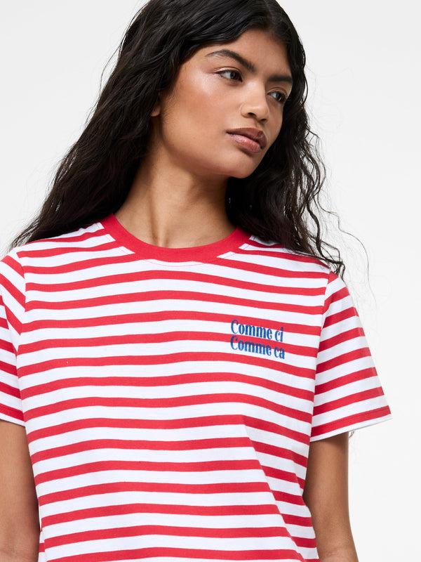 Fcuk Comme Ci Comme Ca Striped T-Shirt Wht/Poppy/Royal Blue