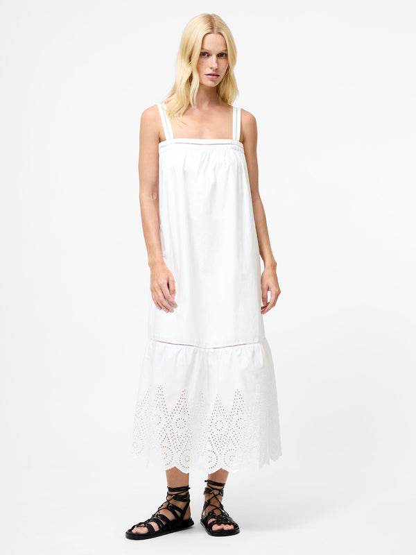 Fcuk Cotton Square Neck Broderie Anglaise Midi Dress Summer White