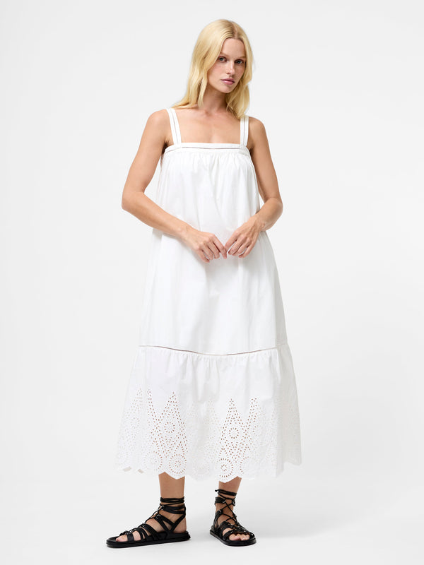 fcuk Cotton Square Neck Broderie Anglaise Midi Dress Summer White