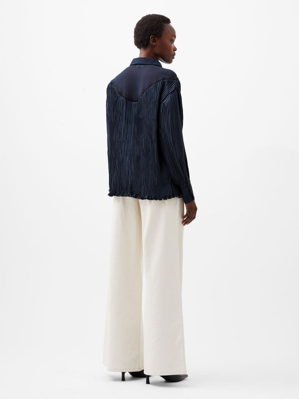 Fcuk Crina Crinkle Satin Georgette Mix Shirt Marine