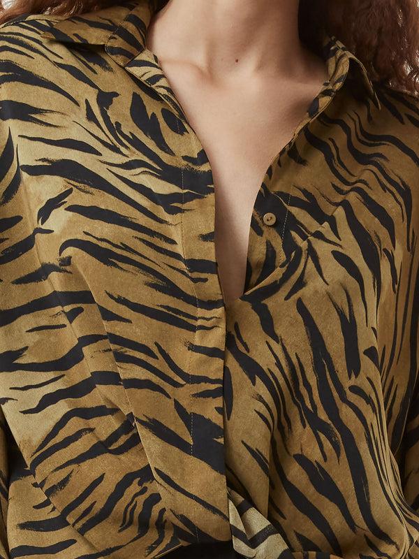 Fcuk Damasco Adeline Print Tuck Shirt Golden Olive Khaki