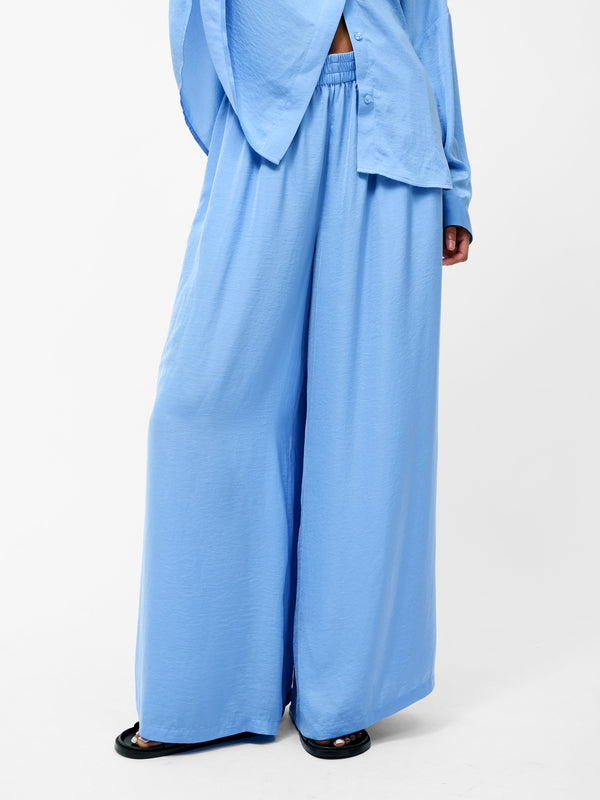 Fcuk Damasco Air Flow Poly Wide Leg Trousers Cornflower Blue