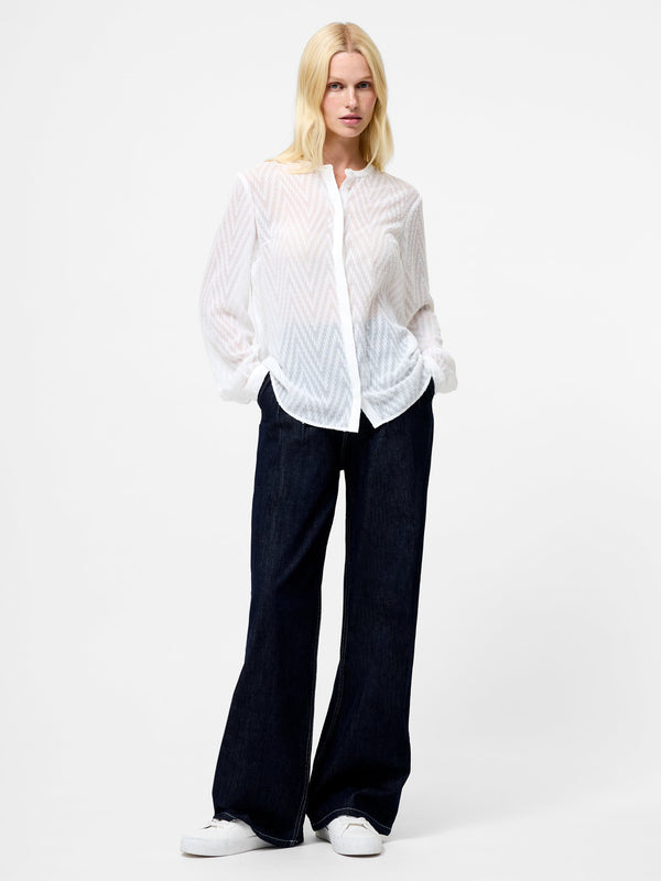 Fcuk Dayton Fil De Coupe Long Sleeve Shirt Summer White