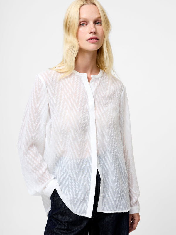 fcuk Dayton Fil De Coupe Long Sleeve Shirt Summer White