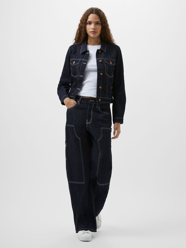 Fcuk Denver Denim Contrasting Stitch Jacket Clean Indigo Denim