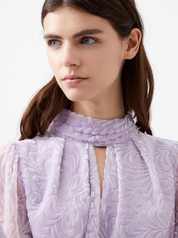 Fcuk Diandra Devore Long Sleeve High Neck Top Orchid Petal