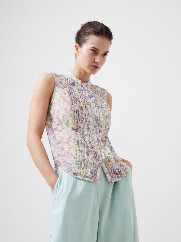 Fcuk Donna Recycled Georgette Ruffle Top Strawberry Shake