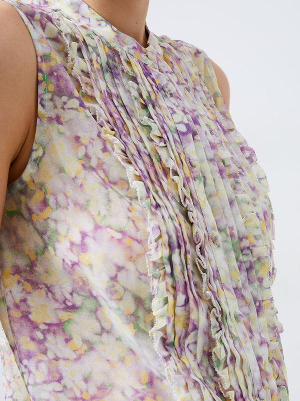 Fcuk Donna Recycled Georgette Ruffle Top Strawberry Shake