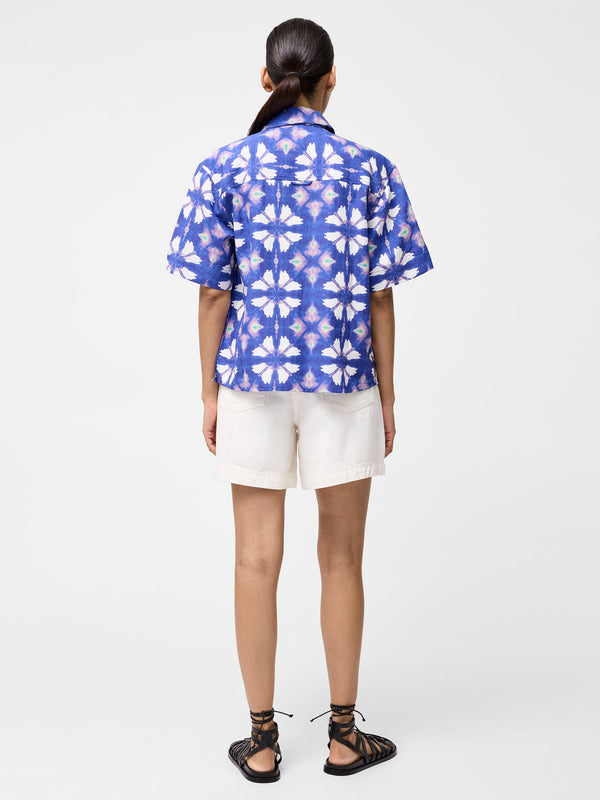 Fcuk Dory Linen Blend Short Sleeve Shirt Royal Blue