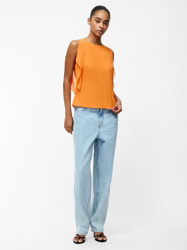 Fcuk Eden Georgette Flutter Sleeve Top Papaya Orange