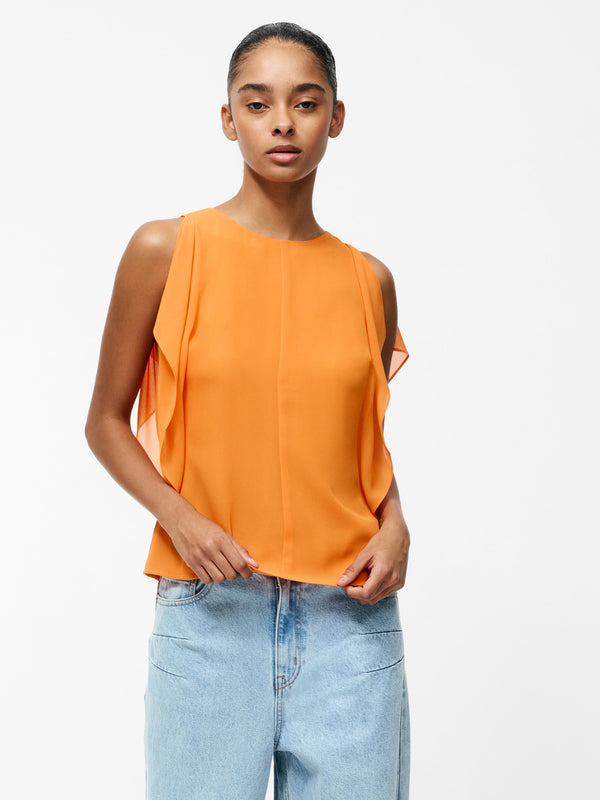 fcuk Eden Georgette Flutter Sleeve Top Papaya Orange