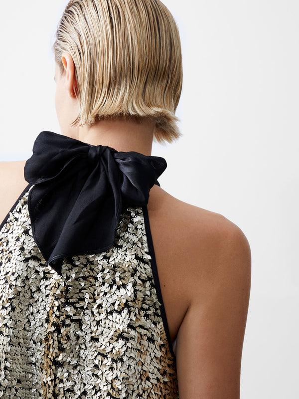 Fcuk Elah Sequin Halterneck Mini Dress Metallic Gold