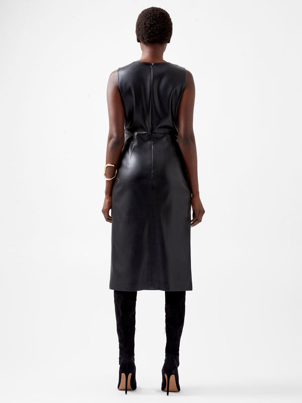 Fcuk Elettra Recycled PU Cowl Neck Sleeveless Midi Dress Blackout