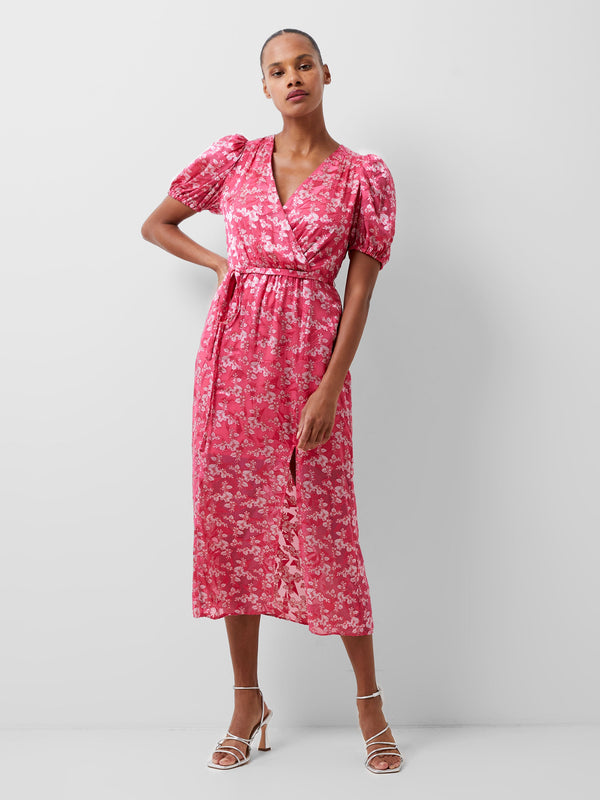 Fcuk Elianna Devore Midi Dress Raspberry Sorbet/Aza