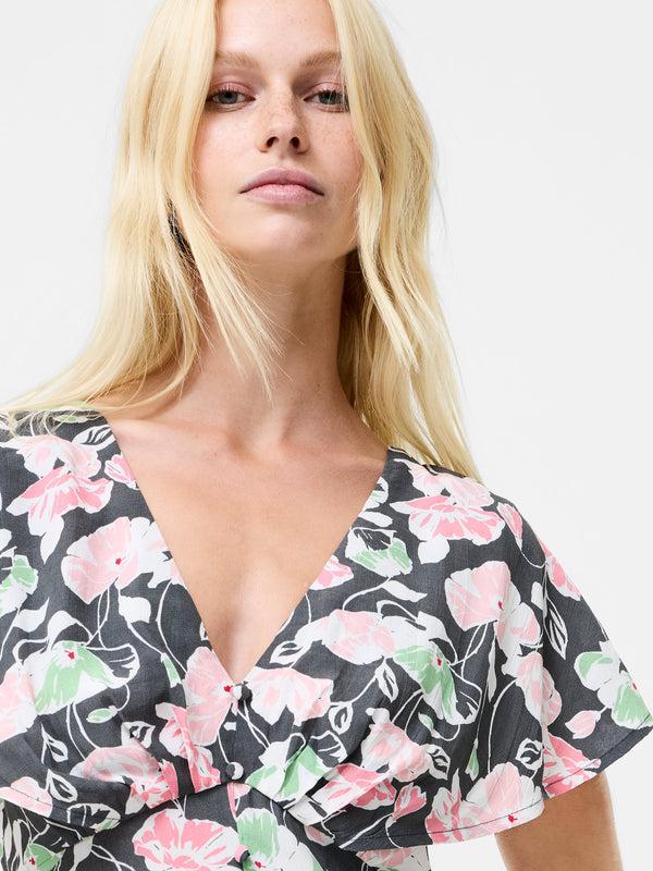 Fcuk Ellie Eco Cape Sleeve Tea Dress Graphite Multi