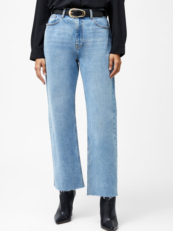 Fcuk Elliot Denim Straight Leg Cropped Jeans 27 Inch Light Wash