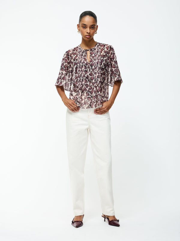 Fcuk Elyse Hallie Crinkle Short Sleeve Top Blush Pink Floral