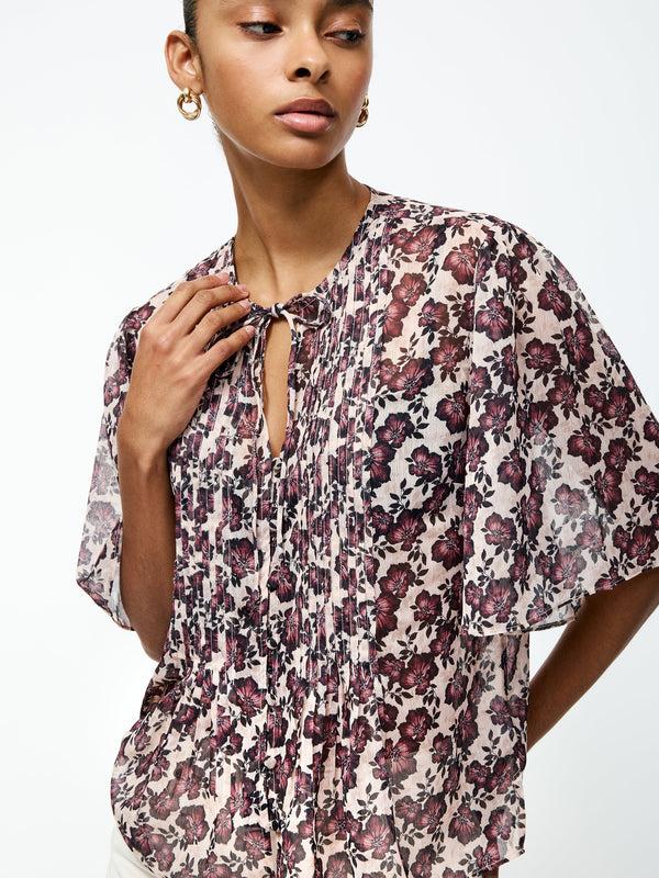 Fcuk Elyse Hallie Crinkle Short Sleeve Top Blush Pink Floral