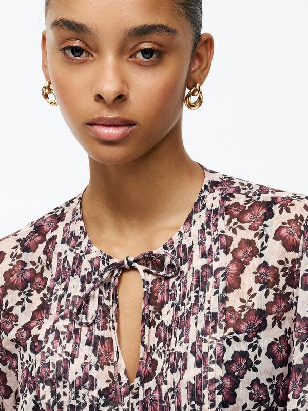 Fcuk Elyse Hallie Crinkle Short Sleeve Top Blush Pink Floral