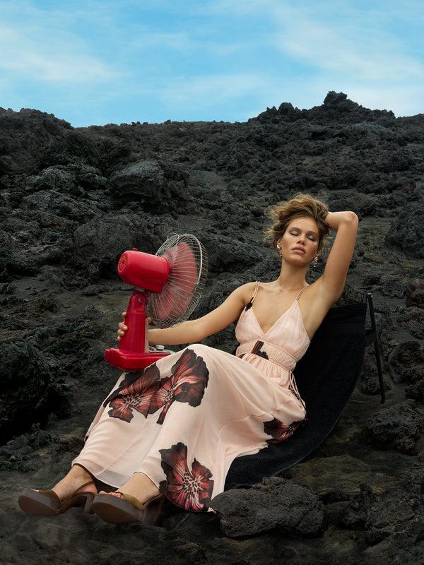 fcuk Elyse Hallie Crinkle V Neck Maxi Dress Blush Pink Floral