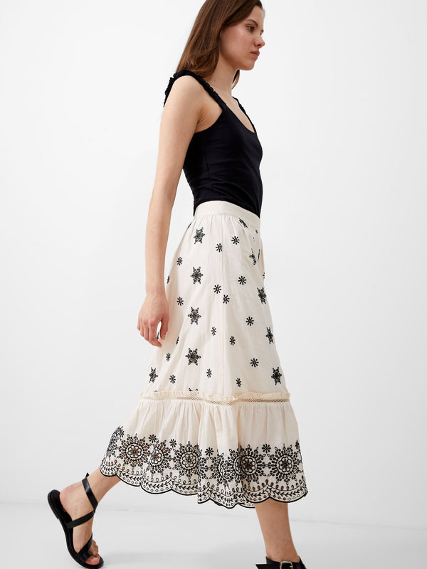 Fcuk Embroidered Felicity Midi Skirt Classic Cream/Black
