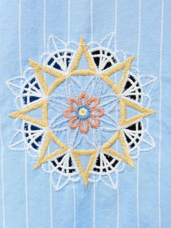 Fcuk Embroidered Poplin Stripe Popover Shirt Cashmere Blue