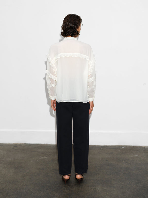 Fcuk Emina Chiffon Embroidered Shirt Porcelain Cream