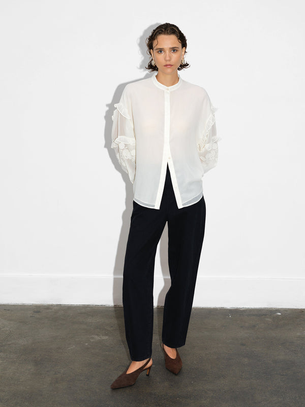 Fcuk Emina Chiffon Embroidered Shirt Porcelain Cream