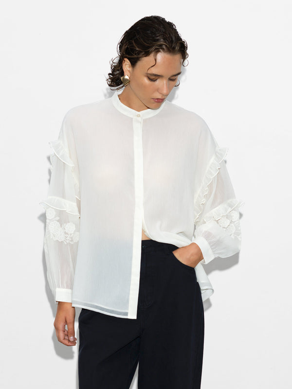 fcuk Emina Chiffon Embroidered Shirt Porcelain Cream