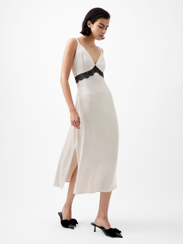 fcuk Ennis Eco Satin Lace Dress Classic Cream/Blacko