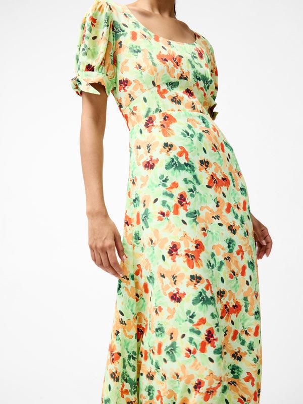 Fcuk Eve Crepe Scoop Neck Midi Dress Apple Green Multi
