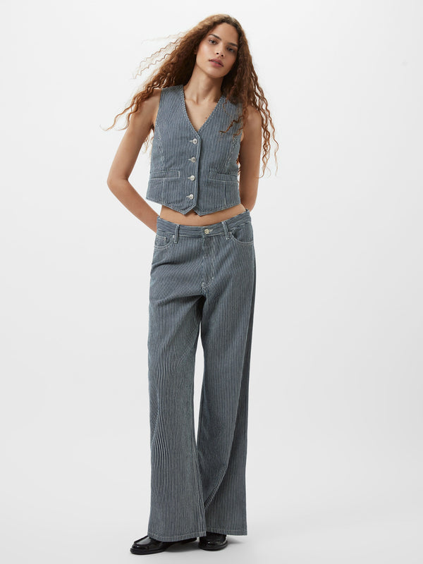 Fcuk Everett Stripe Denim Waistcoat Indigo/White Denim