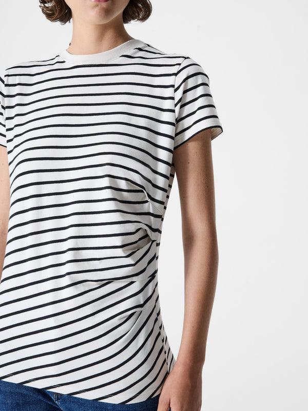 Fcuk Evie Ruched Side Stripe T-Shirt Linen White Black St