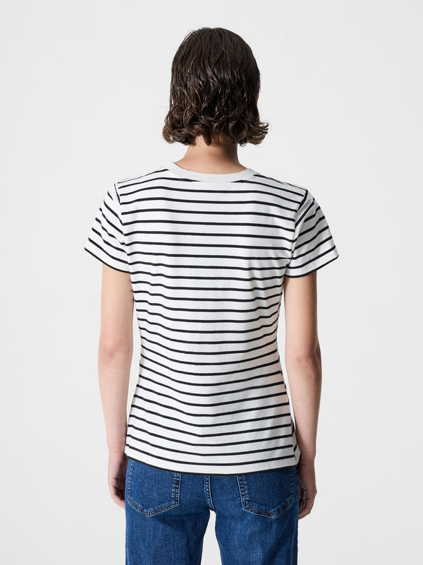 Fcuk Evie Ruched Side Stripe T-Shirt Linen White Black St